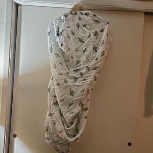 Bebe au Lait White Crib Sheet with Green Cactus Design Soft Muslin